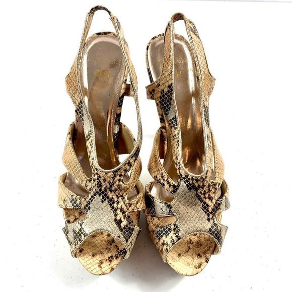 Memorato By CLN Women’s Sz 37 Brown Faux Snake Skin Open Toe Slingback Heels - Picture 4 of 10